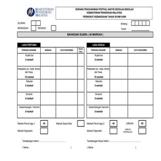Borang markah   bahagian suara