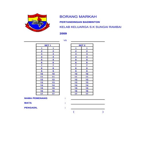 Borang Mata Badminton