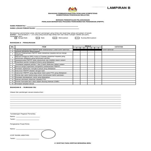 5. i) Borang pemantauan pelaksanaan pbppp
