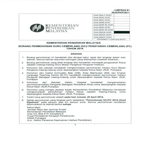 Borang permohonan guru cemerlang 2014