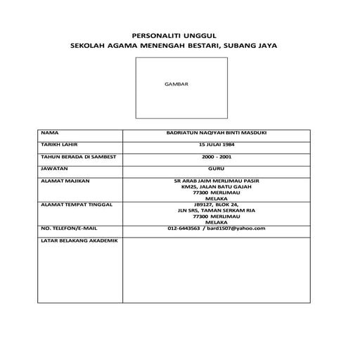 Borang personaliti unggul | PDF
