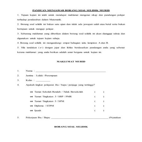 Borang soal selidik kajian