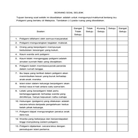 Contoh Borang Soal Selidik Poligami