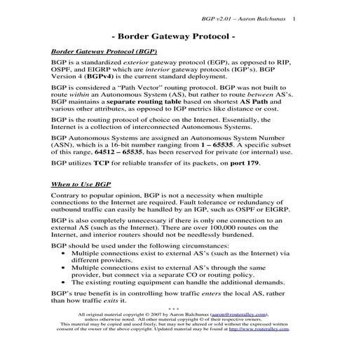 Border Gateway Protocol BGP Info abot dynamic
