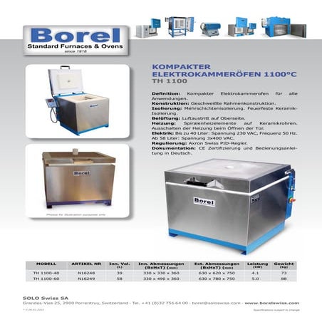 Kompakter Elektrokammeröfen Borel Swiss 1100°C