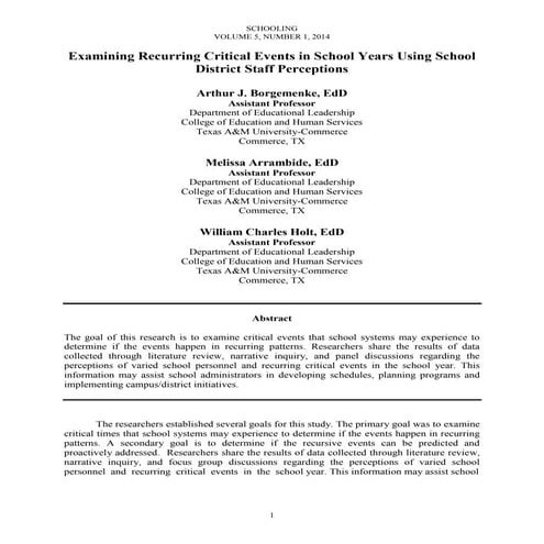 Borgemenke, arthur j examining recurring critical events schooling v5 n1 2014