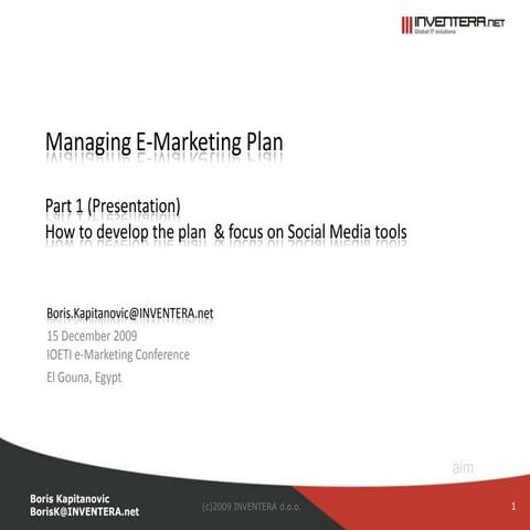 Social Media - E-Marketing Plan  (Part 1)
