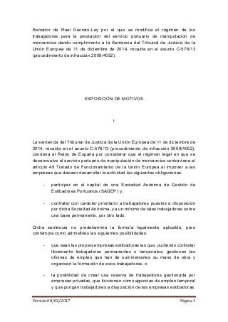 EED - Borrador real decreto ley estiba 08 02 2017