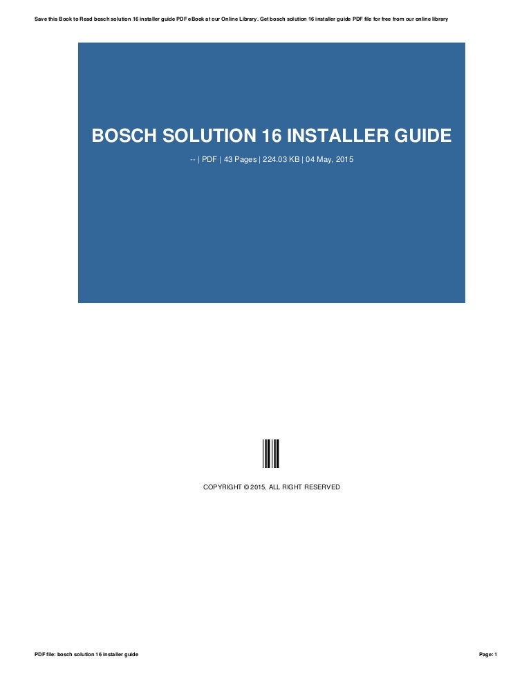Bosch solution 16 installer guide