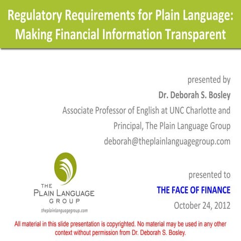 Regulatory Requirements for Plain Language: Making Financial Information Tran...