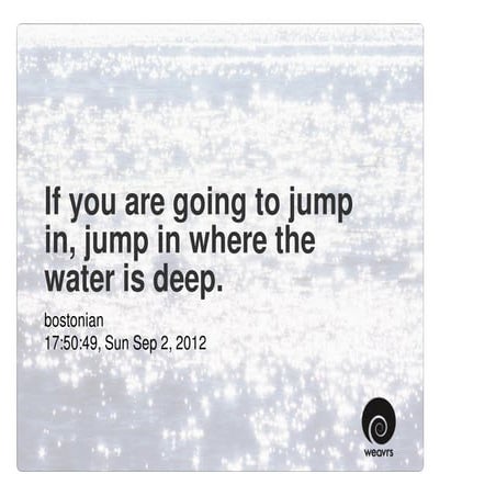If you are going to jump in, jump in where the water is deep.