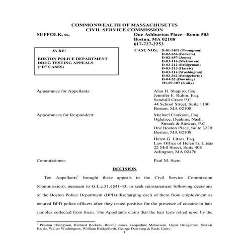 Boston Police Officers' Cocaine Drug Testing Appeals Overturned by State Boar...