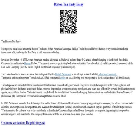 Boston Tea Party Essay