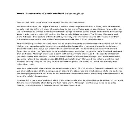 HMV In - Store Radio Show Review