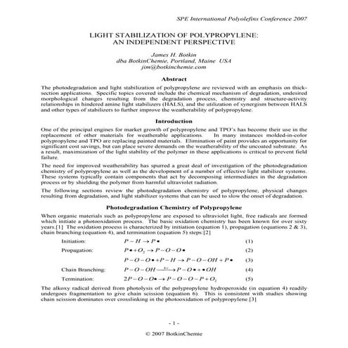 Light Stabilization of Polypropylene:  An Independent Perspective