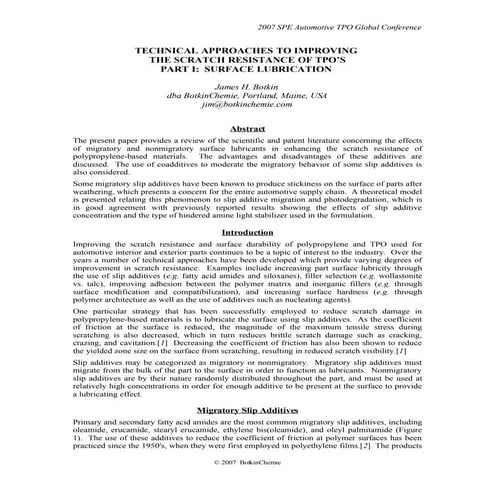 Technical Approaches to Improving the Scratch Resistance of TPO.  Part I:  Su...