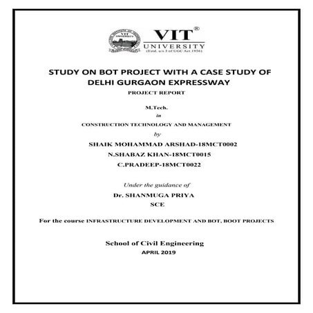 STUDY ON BOT PROJECT WITH A CASE STUDY OF DELHI GURGAON EXPRESSWAY