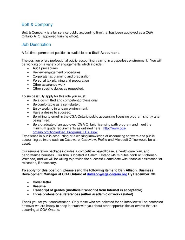 Bott And Co Staff Accountant Position