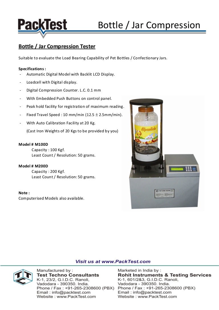 Bottle jar compression tester