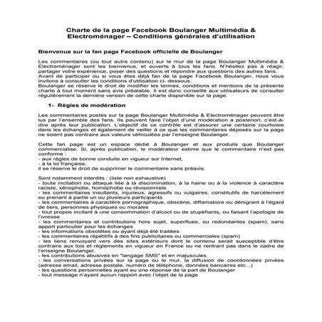 Boulanger charte facebook