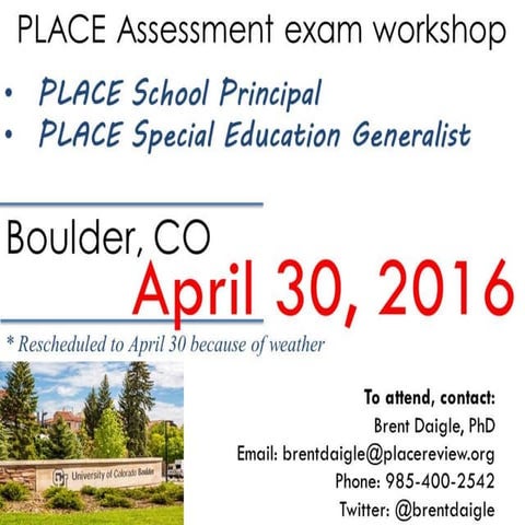 PLACE Workshop - April 30, 2016