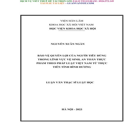 Bảo Vệ Quyền Lợi Của Người Tiêu Dùng Trong Lĩnh Vực Vệ Sinh, An Toàn Thực Phẩ...