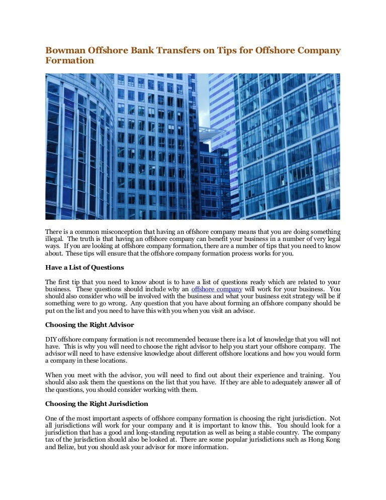Bowman Offshore Bank Transfers On Tips For Offshore Company