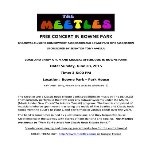 Bowne Park Concert on June 28, 2015 - The Meetles