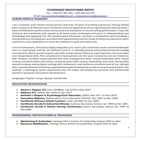 BOYD MUNYAMA CHOONGO JOB PROFILE 2022.docx