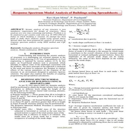 Response Spectrum Modal Analysis of Buildings using Spreadsheets