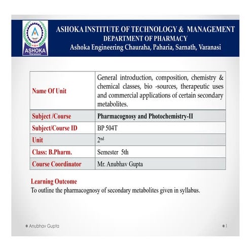 BP504T PHARMACOGNOSY & PHYTOCHEMISTRY UNIT 02 PART 02