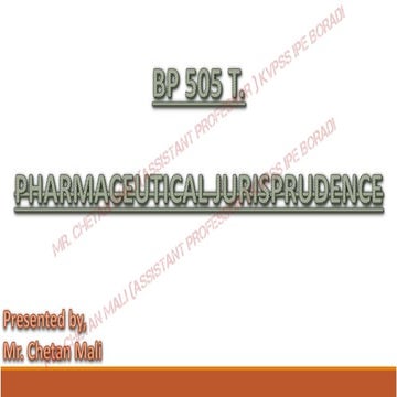 PHARMACEUTICAL JURISPRUDENCE (BP 505 T) UNIT 1