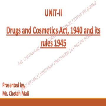 PHARMACEUTICAL JURISPRUDENCE (BP 505 T) UNIT 2