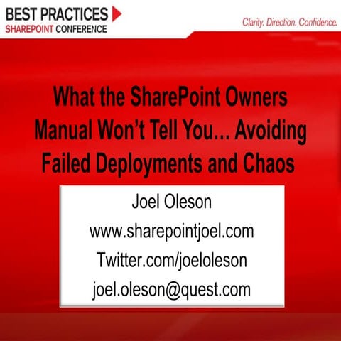 SharePoint Best Practices Conference Spring 09 Avoiding Failed Deployments an...