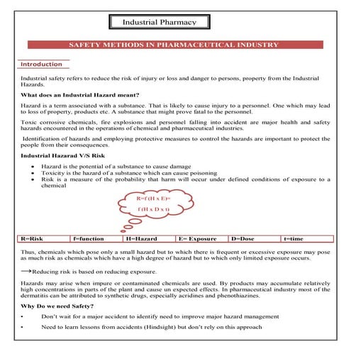 SAFETY METHODS IN PHARMACEUTICAL INDUSTRY