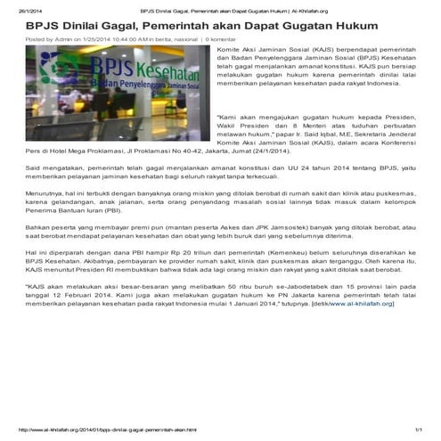 Bpjs dinilai gagal, pemerintah akan dapat gugatan hukum