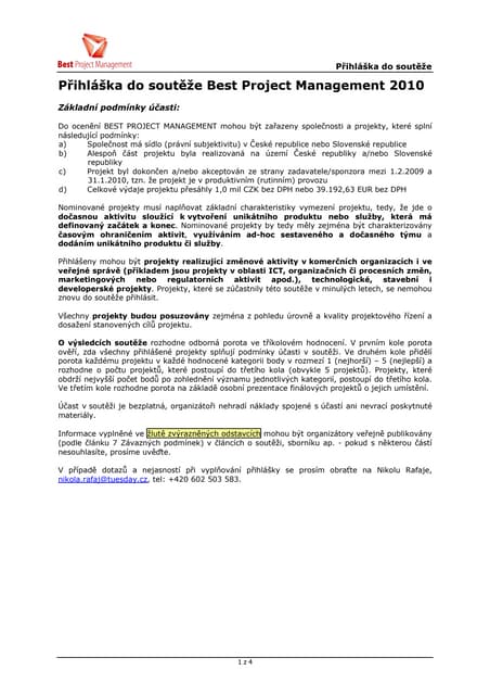 Prihlaska Best Project Management 2010