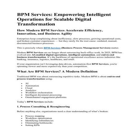 BPM Services: Empowering Intelligent Operations for Scalable Digital Transfor...