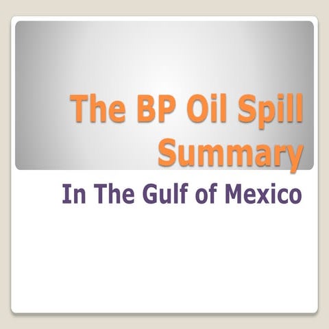 BP Gulf of Mexico Oil Spill Summary