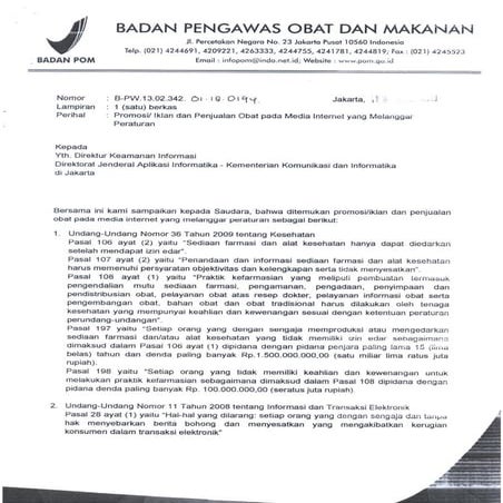 BPOM Promosi iklan obat pada internet yang melanggar peraturan