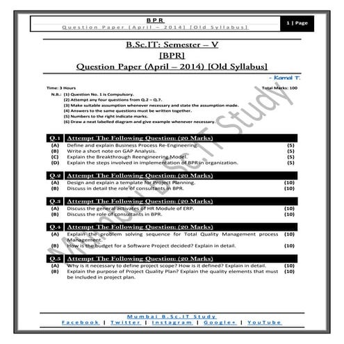[Question Paper] BPR (Old Syllabus) [April / 2014]