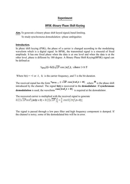 EEP306: Binary phase shift keying