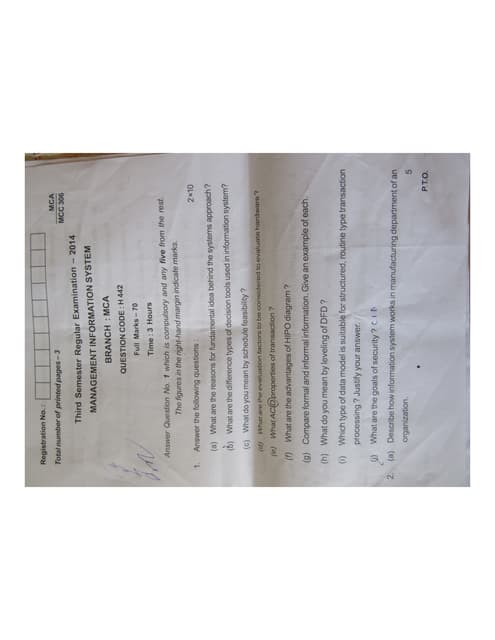 BPUT MCA Third Sem Question 2014