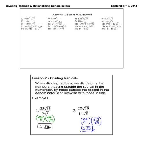 Dividing radicals & rationalizing denominators