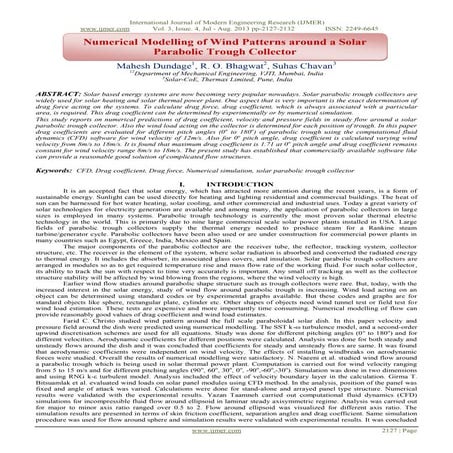 Numerical Modelling of Wind Patterns around a Solar Parabolic Trough Collector