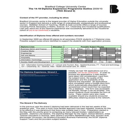 Bradford College University Centre - The 14-19 Diploma Experience Programme O...