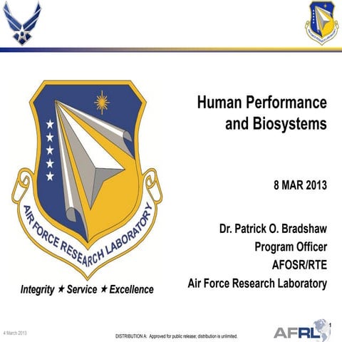 Bradshaw - Human Performance and Biosystems - Spring Review 2013