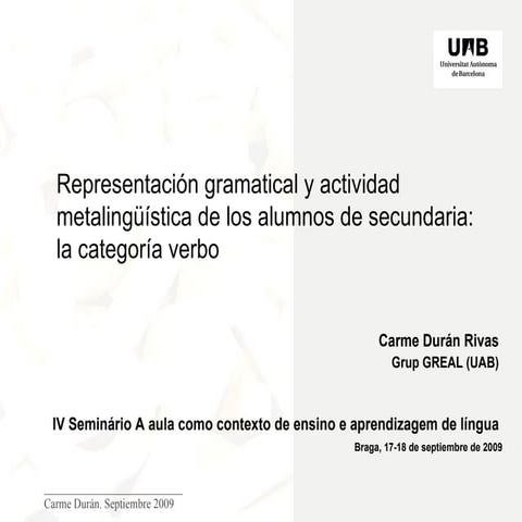 Representación gramatical y actividad metalingüística de los alumnos de secundaria