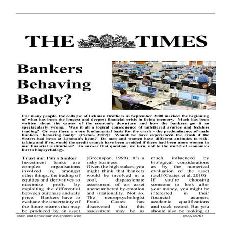 Brain and behaviour newspaper article: Robert Smith