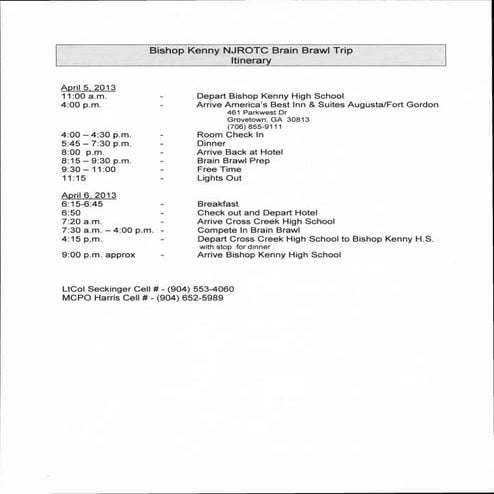 Brain brawl itinerary